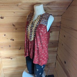 Anthropologie TINY Red/Purple Printed Embroidered "Mirva" Boho Tank